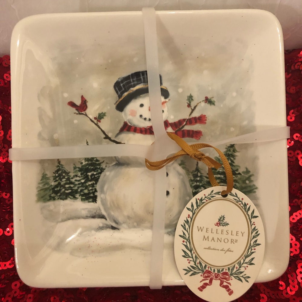 New 4 Christmas Snowman Appetizer Plates Maxcera
